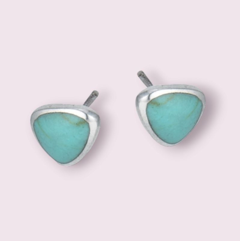 High Polish Modern Triangle Stud Earring with Synthetic Turquoise