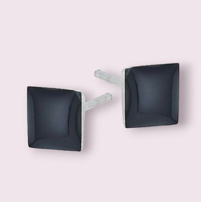 6mm Square Synthetic Black Onyx Stud Earring