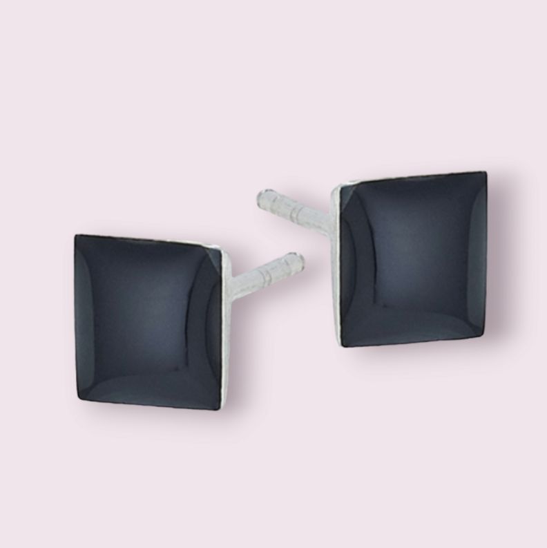 6mm Square Synthetic Black Onyx Stud Earring