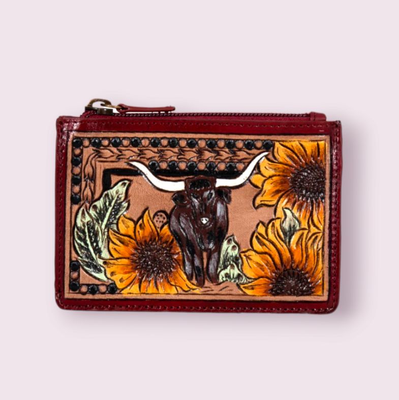 Where Longhorns Graze Hand-Tooled Card Holder