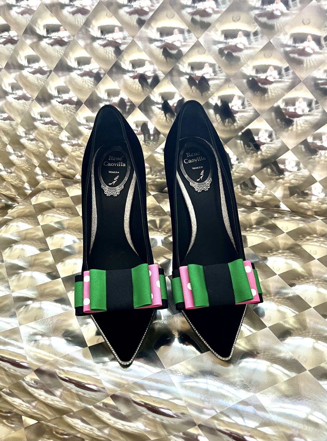 Star-Bling Black, Green, Pink &amp; White Polk-a-dot Shoe Bows