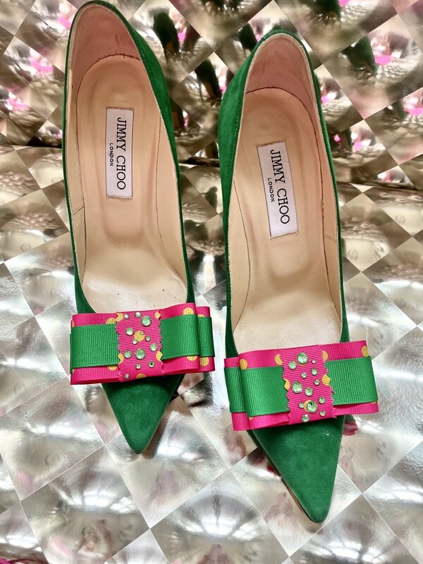 Star-Bling Pink/Green rhinestone shoe bows