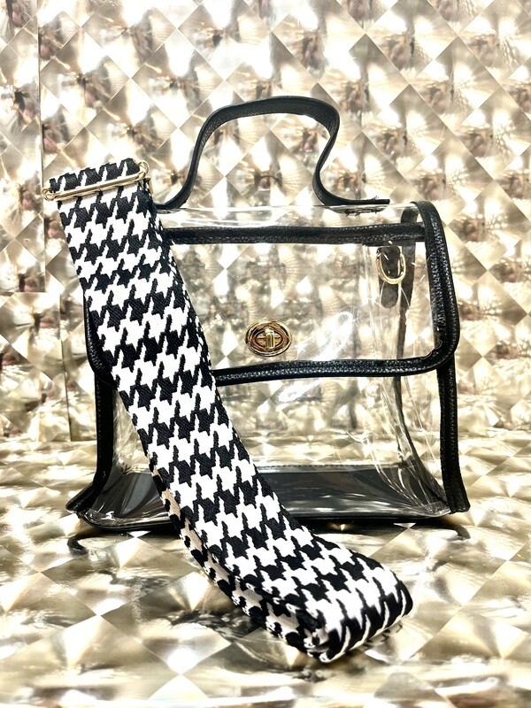 Clear Black Lined Purse with Strap.