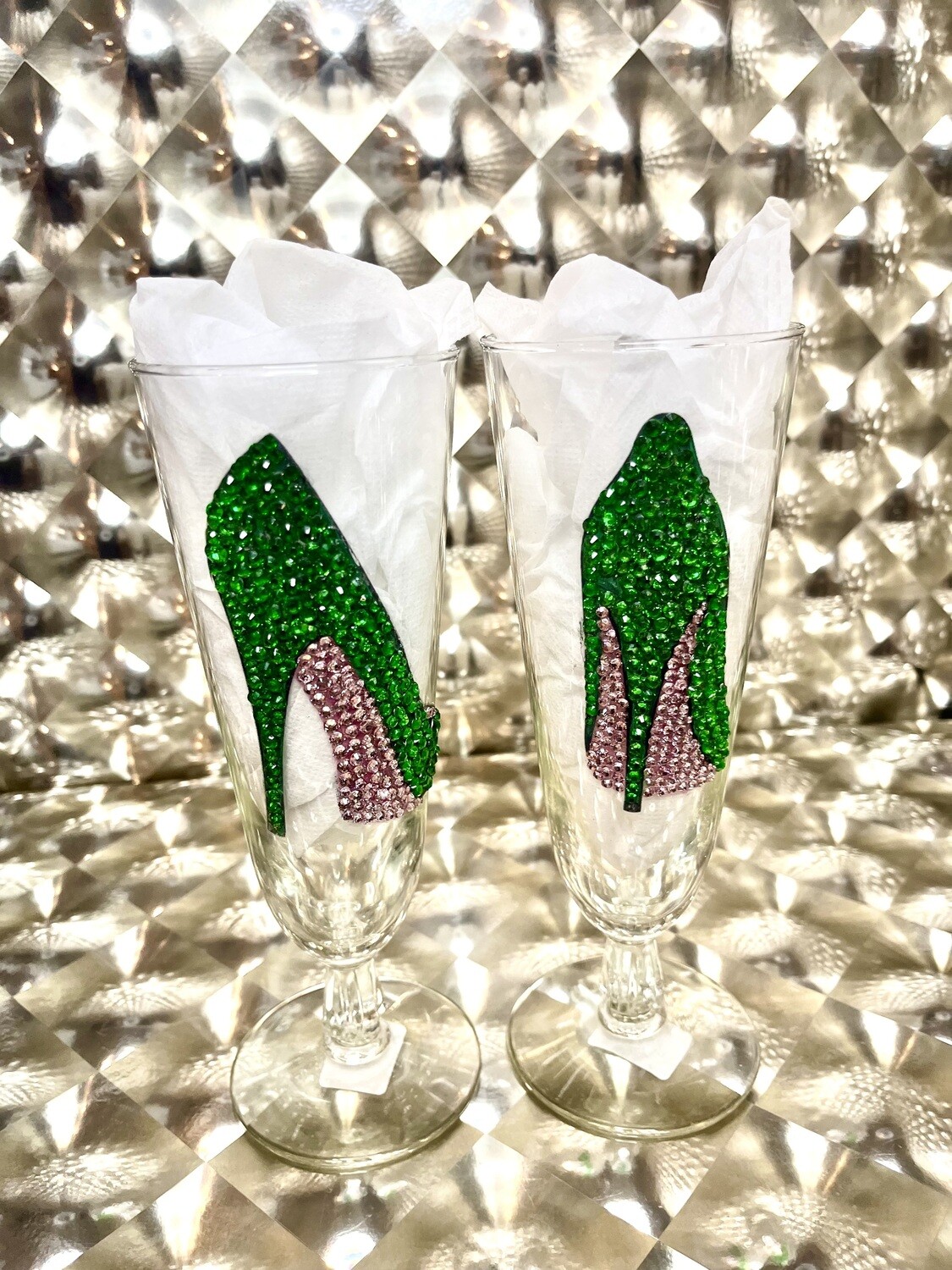 Pink And Green High heel wine glass
