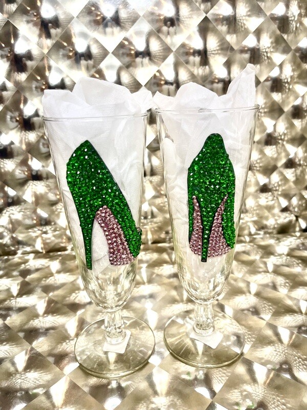 Pink And Green High heel wine glass