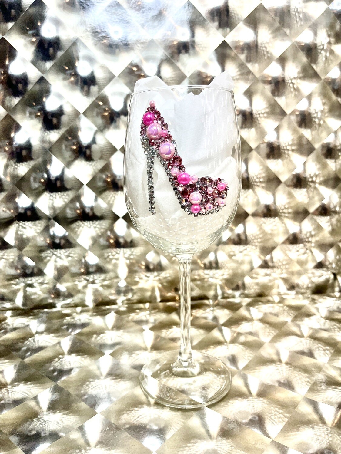 Pink Bling High Heel Wine Glass