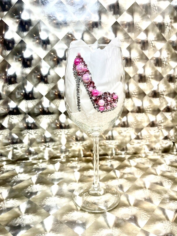 Pink Bling High Heel Wine Glass