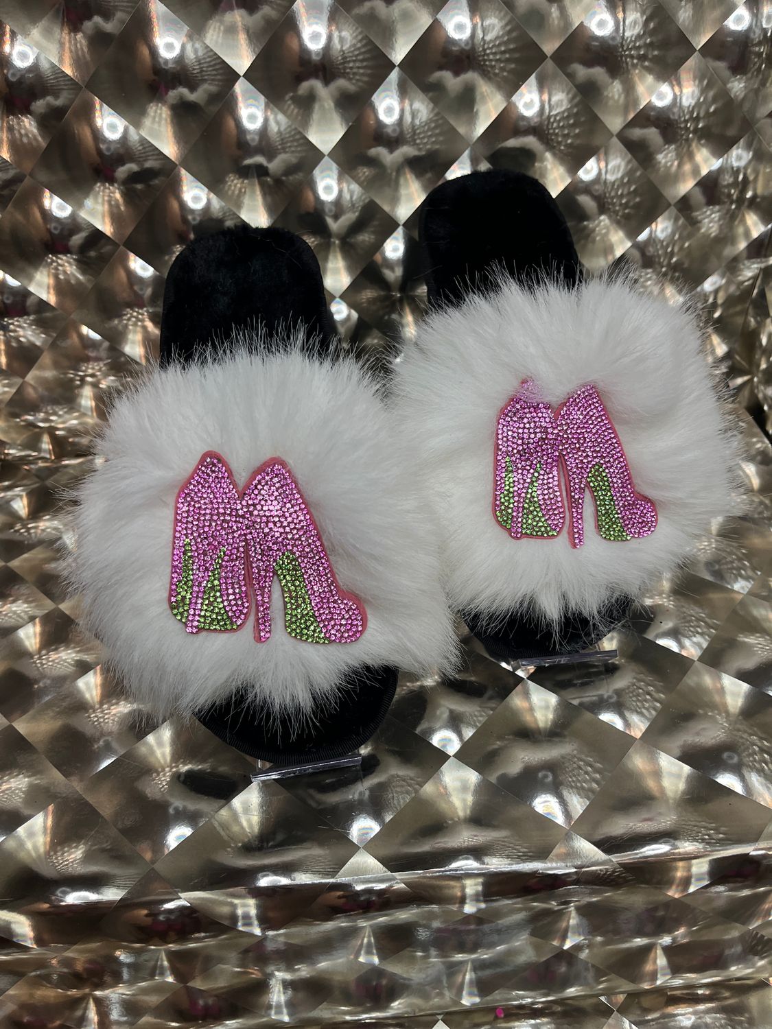 High Heel Fur Slides