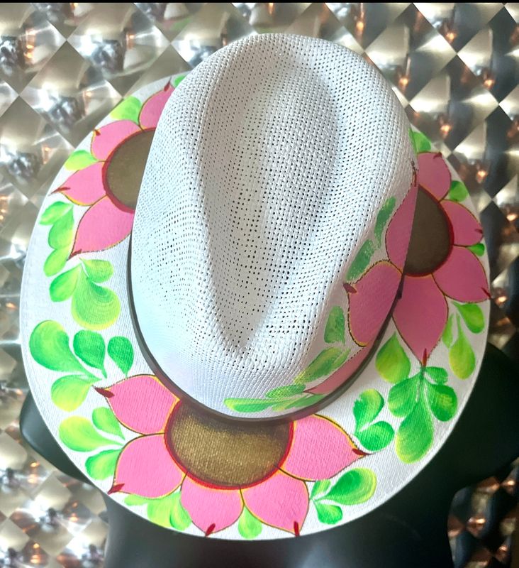 Pink Green Painted Fedora Hat