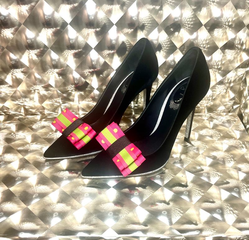 Shoe Bow Black Pink And Apple Green