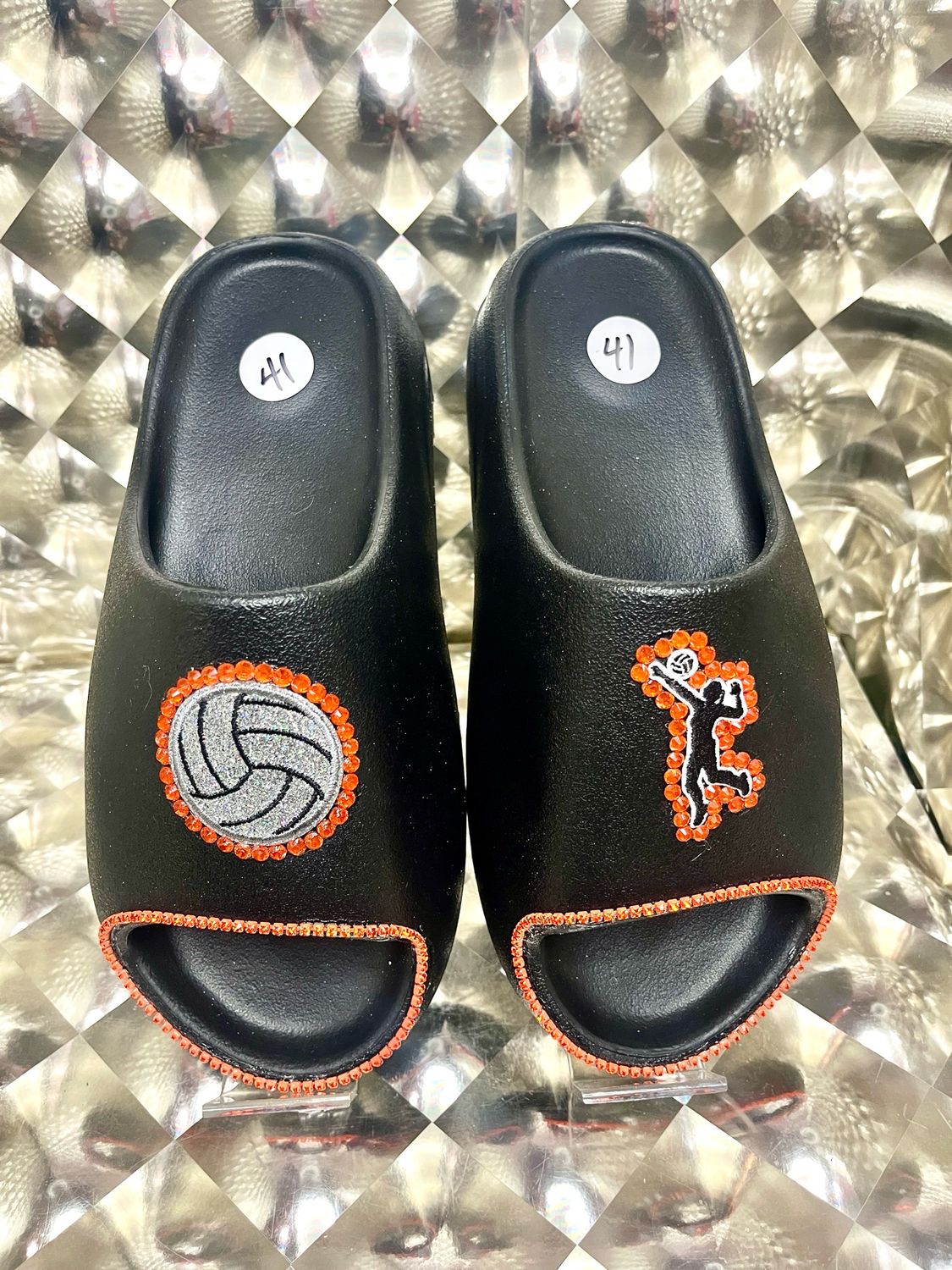 Volleyball Bling Slides Orange/Black