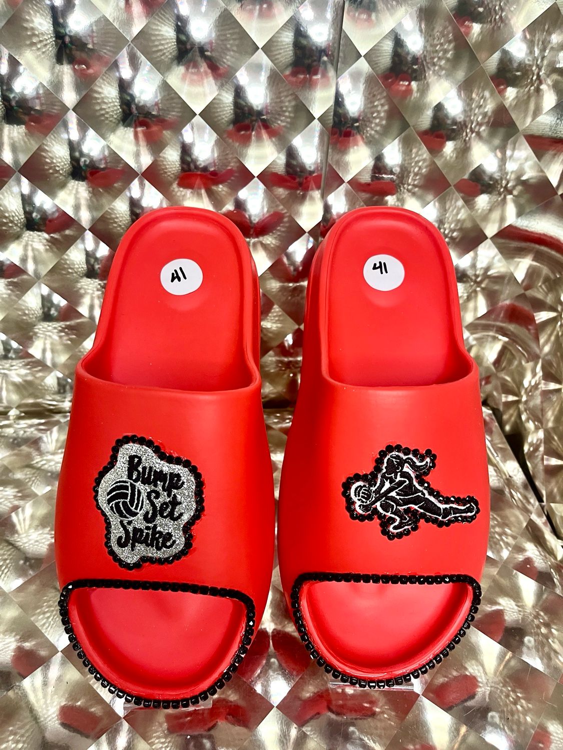 Volleyball Bling Slides Red/Black