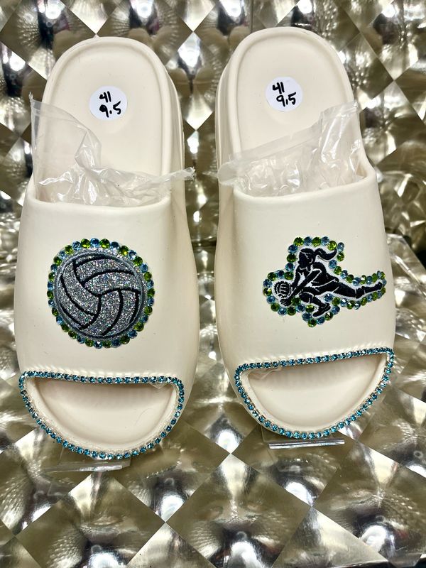 Volleyball Bling Slides Cream/green