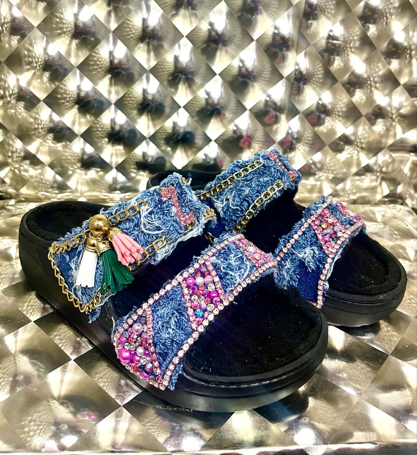 Pink Crocs With Jean Material Non Fur