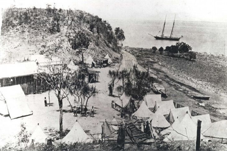 Circa 1870 Port Darwin and Fort Hill, the SS Gulnare at anchor