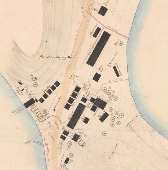 1870 map of the main camp in 'The Saddle' at Port Darwin
