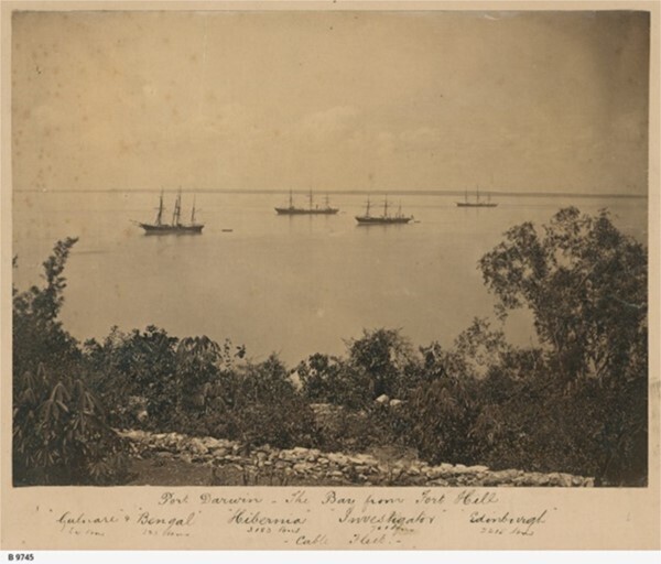 1871 the cable fleet in the harbour below Fort Hill