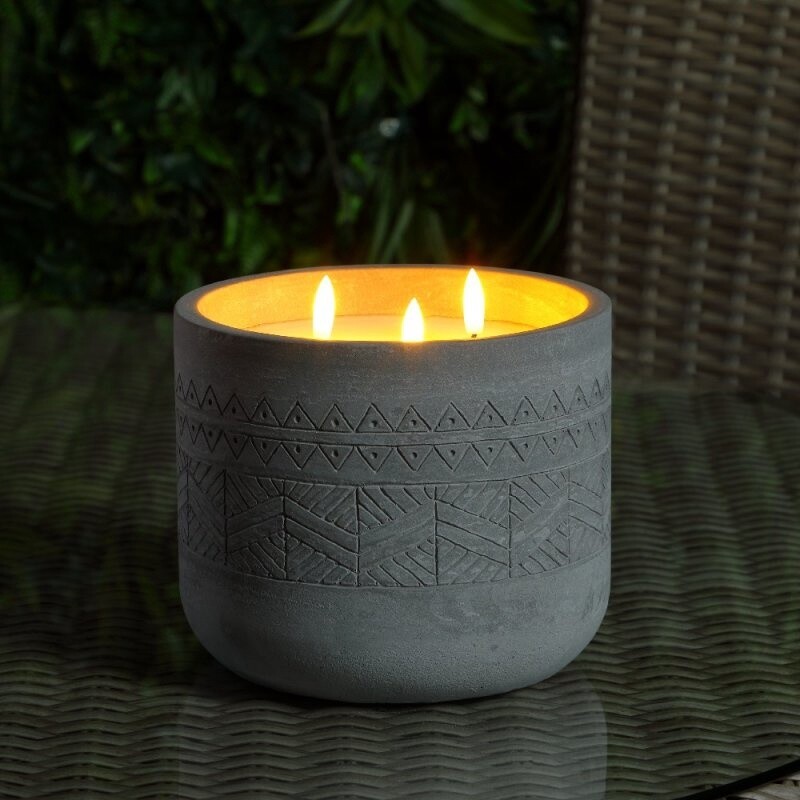 Concrete  17CM Aztec Wax Candles Battery