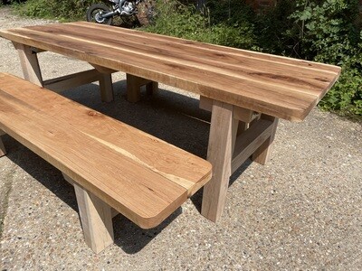 Outdoor oak table and bench set