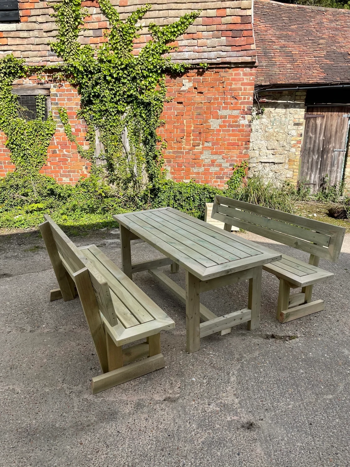 Outdoor Garden table with back benches treated
