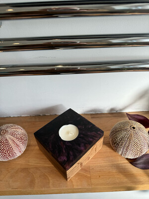 Decorative Resin & Oak Votive candle Holder
