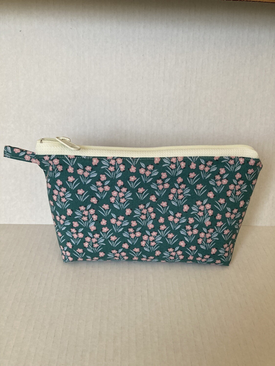 Teal Flower Zipper Pouch