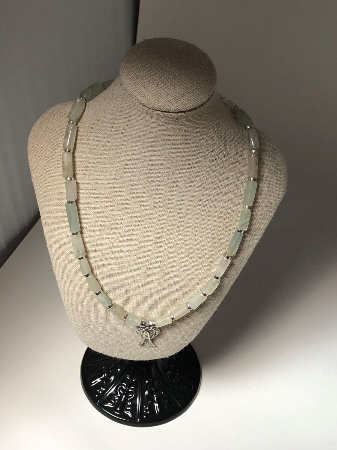 collier aiguemarine et ange en argent