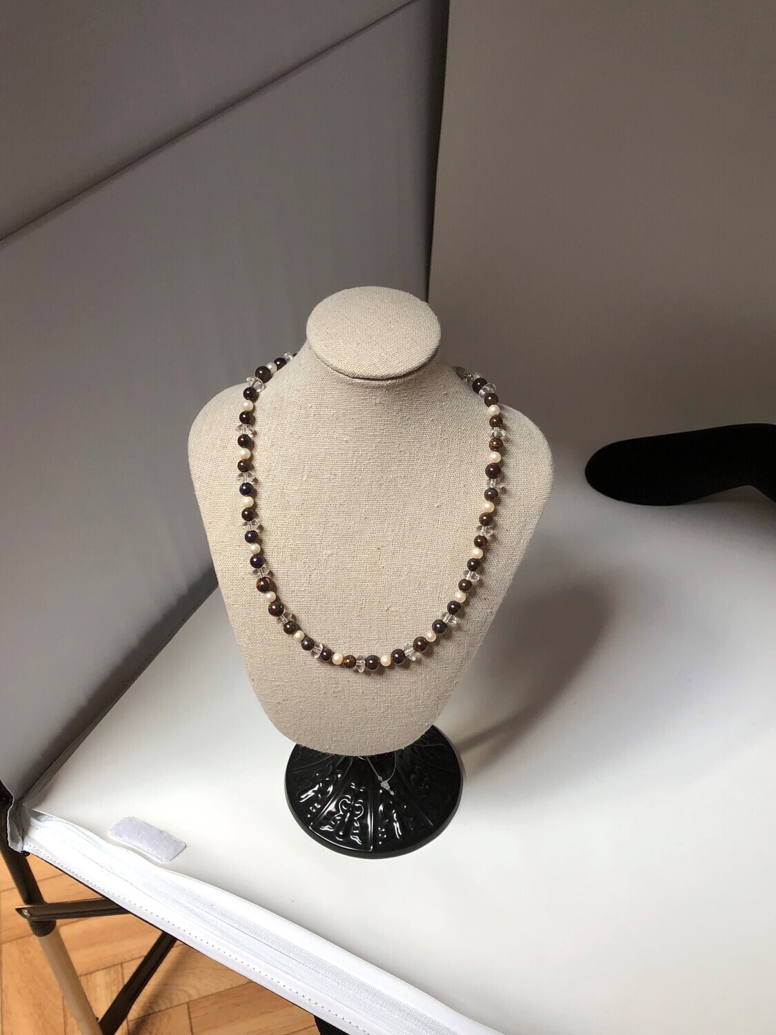 Collier en opale, perles de cultures et quartz