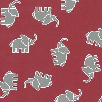 Grey Elephant Red Background Fabric