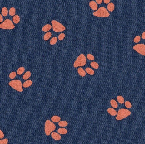 Orange Paw on Navy Fabric