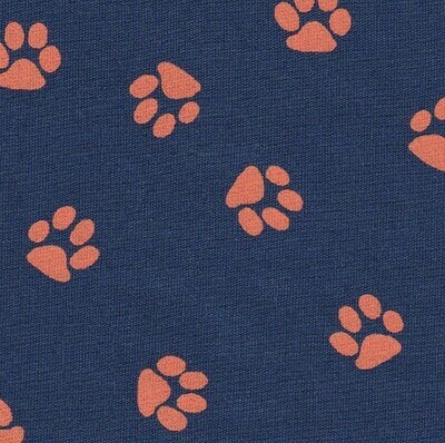 Orange Paw on Navy Fabric
