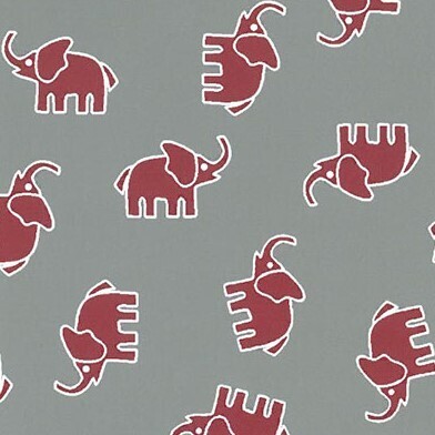Red Elephant Grey Background Fabric
