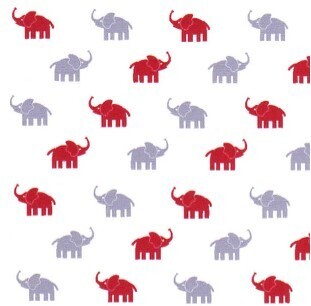 Red and Grey Elephants Fabric