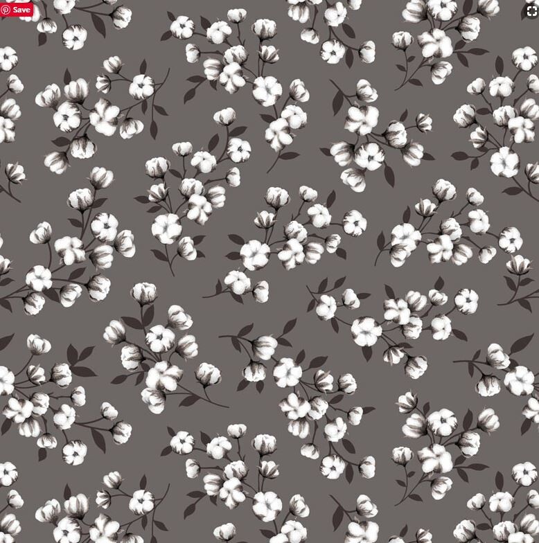 Cotton Bolls on Grey Fabric