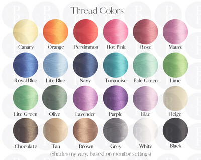 Custom Order Thread Color Chart