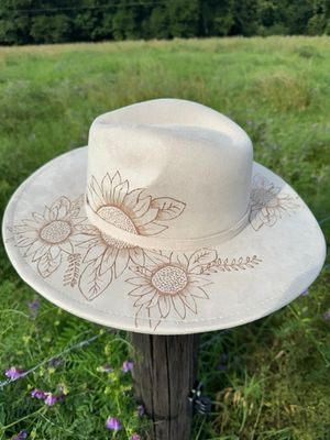 Hand-Burned Faux Suede Fedora/Ranchers Hat