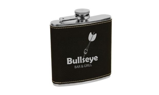 Black/Silver Leatherette Stainless Steel Flask: 6 oz.-107988