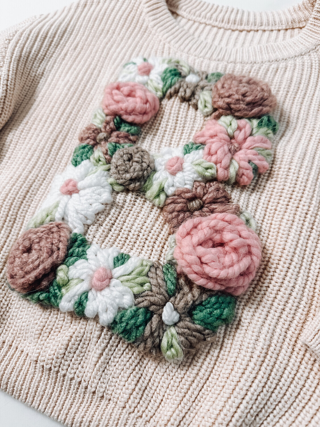 Kids Flower Filled Letter Sweater