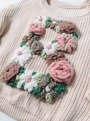 Kids Flower Filled Letter Sweater