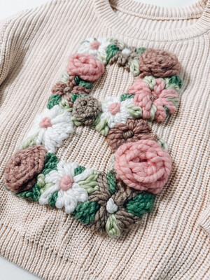 Adult Flower Filled Letter Sweater