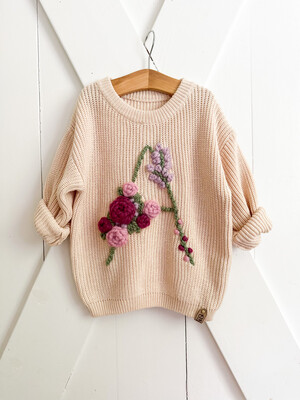 Kids &quot;Nature Florals” Letter Sweater