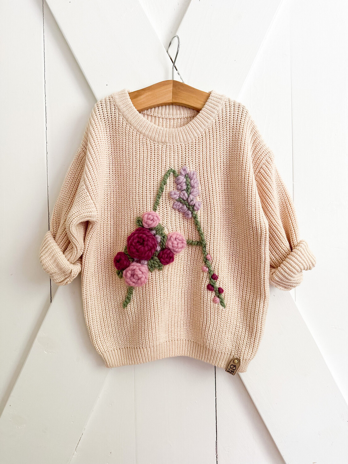 Kids &quot;Nature Florals” Letter Sweater