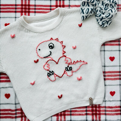 Kids Valentine&#39;s Day Dino Sweater