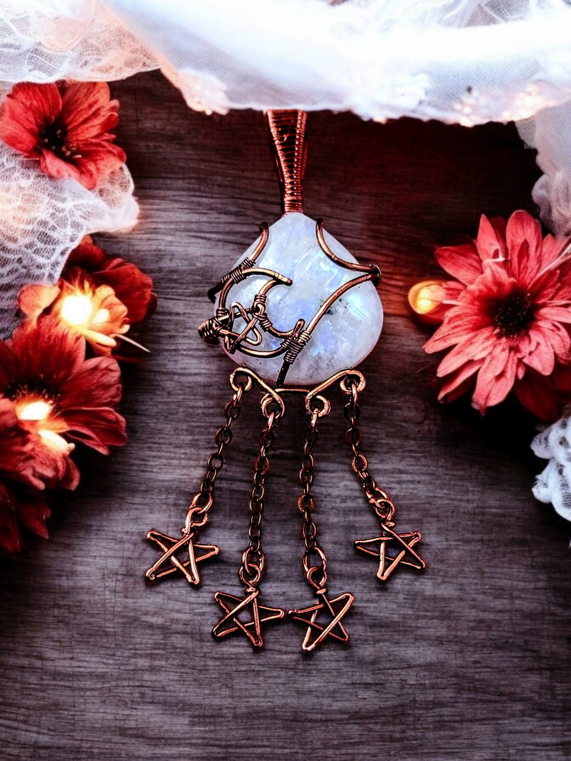&quot;Asteria&quot; - Copper and Moonstone Wire-wrapped Pendant