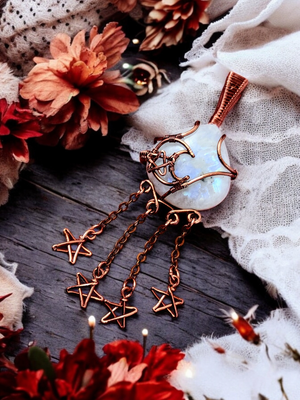 &quot;Asteria&quot; - Copper and Moonstone Wire-wrapped Pendant