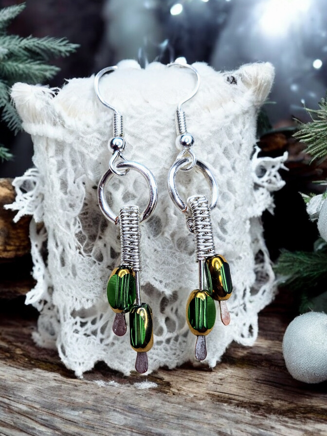 &quot;Simple Joy&quot; wire-wrapped earrings in green