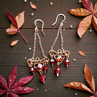 Autumn&#39;s Ember - copper and deep red wire wrapped earrings