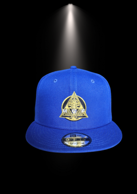 Blue MGF Snapback Hat with the Whit inscription on the side