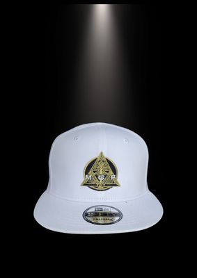 White MGF Snapback Hat with Gold Inscription – Custom Slogan Cap