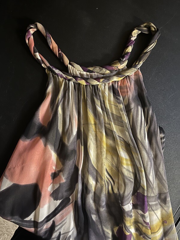 Silk top Vintage with Rope neck Halter type abstract silk-lined top